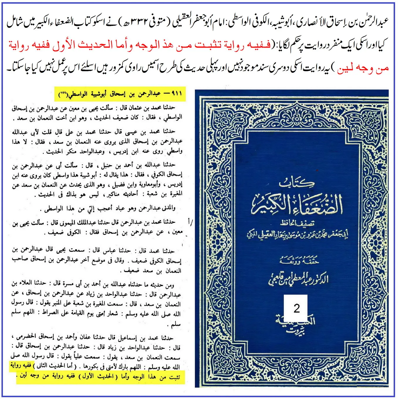 راوی حدیث عبدالرحمن بن اسحاق واسطی پر 40 محدثین کی جرح – 26 راوی حدیث عبدالرحمن بن اسحاق واسطی پر 40 محدثین کی جرح – 26