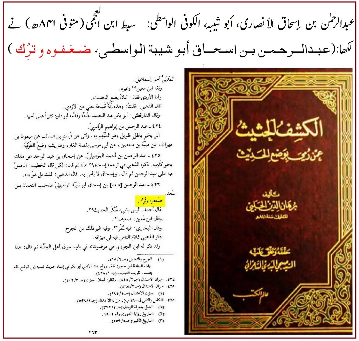 راوی حدیث عبدالرحمن بن اسحاق واسطی پر 40 محدثین کی جرح – 37 راوی حدیث عبدالرحمن بن اسحاق واسطی پر 40 محدثین کی جرح – 37